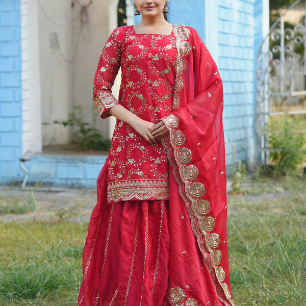 Lehenga Mart Designer Rangoli Silk Lehenga Suit With Sequence Embroidered Work - Red - Distacart