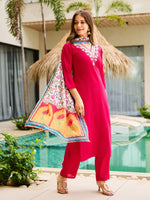Thumbnail for The52 Thread Work Rayon Fabric Straight Kurta, Pant and Dupatta Set
