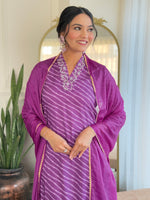 Thumbnail for The52 Women's Muslin hand Embroidered Straight Kurta, Pant and Dupatta Set