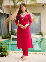 Thumbnail for The52 Thread Work Rayon Fabric Straight Kurta, Pant and Dupatta Set
