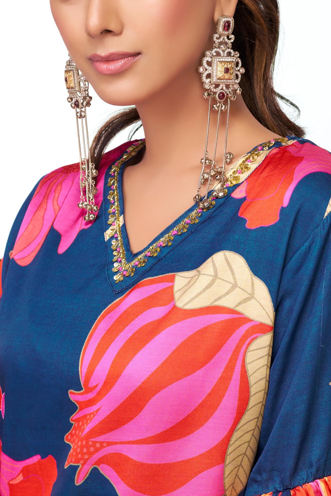 BulBul Rani Blue Silk Kurta Set with Dupatta