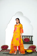 Thumbnail for BulBul Rani Mustard Silk Kurta Set with Dupatta