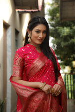 Thumbnail for Lorenvalley Premium Pure Handmade Bandhej Kanjivaram silk saree with Zari Weaving Rich Pallu saree - Ranipink - Distacart