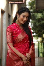 Thumbnail for Lorenvalley Premium Pure Handmade Bandhej Kanjivaram silk saree with Zari Weaving Rich Pallu saree - Ranipink - Distacart