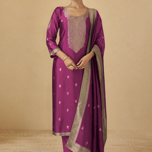 Vegaa Fashion Purple Viscose Silk Jacquard Wedding Wear Salwar Suit