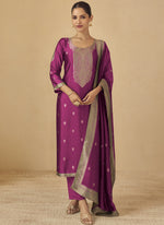 Thumbnail for Vegaa Fashion Purple Viscose Silk Jacquard Wedding Wear Salwar Suit