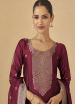 Thumbnail for Vegaa Fashion Maroon Viscose Silk Jacquard Wedding Wear Salwar Suit
