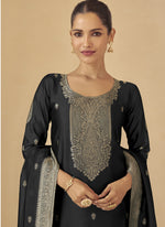 Thumbnail for Vegaa Fashion Black Viscose Silk Jacquard Wedding Wear Salwar Suit