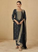 Thumbnail for Vegaa Fashion Black Viscose Silk Jacquard Wedding Wear Salwar Suit