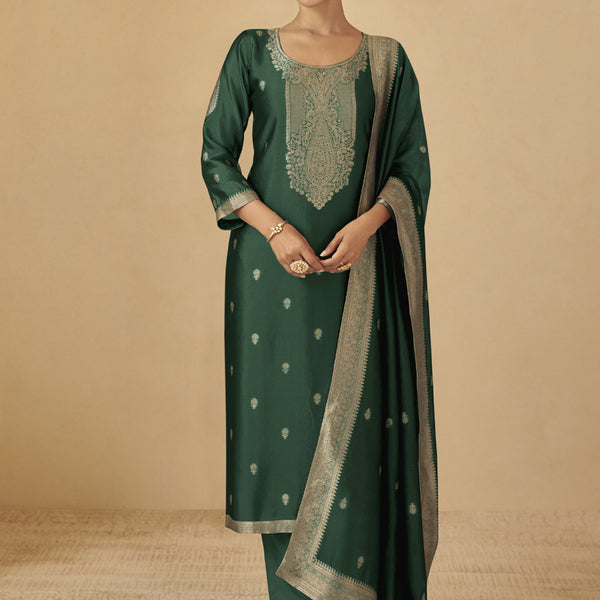 Vegaa Fashion Green Viscose Silk Jacquard Wedding Wear Salwar Suit