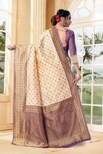 Thumbnail for Vedant Vastram Litchi Silk Designer Banarasi Saree - Cream - Distacart