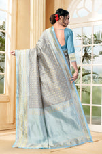 Thumbnail for Vedant Vastram Litchi Silk Designer Banarasi Saree - Grey - Distacart