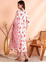 Thumbnail for Ode by House of Pataudi Thread Work Pure Cotton Anarkali Kurta with Trousers & Dupatta - Distacart