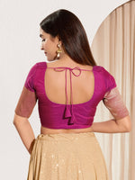 Thumbnail for Joban Fashion Purple Taffeta Silk Padded Blouse With Round Neck Elbow Sleeves - Distacart