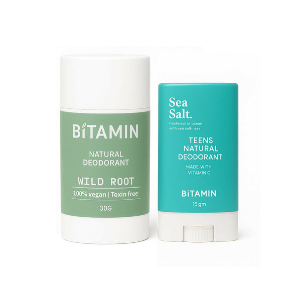 Bitamin Natural Deodorant Sea Salt Teens, Wild Root Roll On Dad & Son Pack