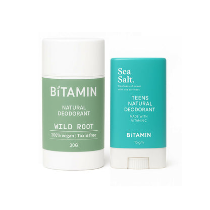 Bitamin Natural Deodorant Sea Salt Teens, Wild Root Roll On Dad & Son Pack - Distacart