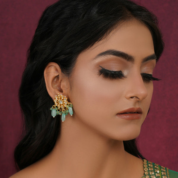 Mint Stone Kundan Earrings (Gold) - Ruby Raang - Distacart