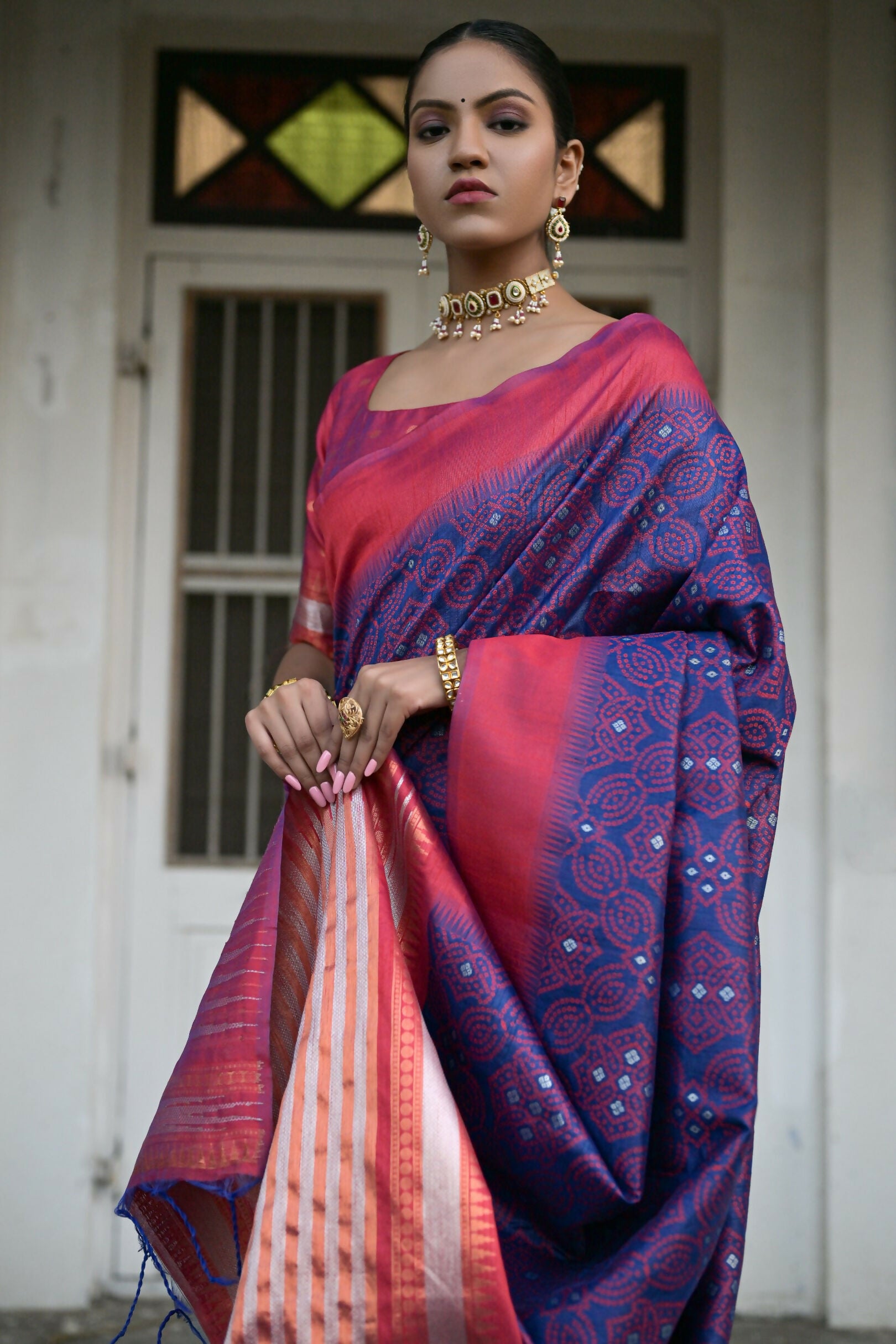 Vishnu Weaves Women's Blue Raw Silk Saree with Blouse - Distacart