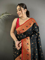 Thumbnail for Joban Fashion Black Intricate Motifs Soft Silk Banarasi Saree - Dista