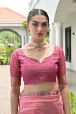 Thumbnail for Vishnu Weaves Women's Pink Muga Cotton Thread Weaving Saree with Blouse