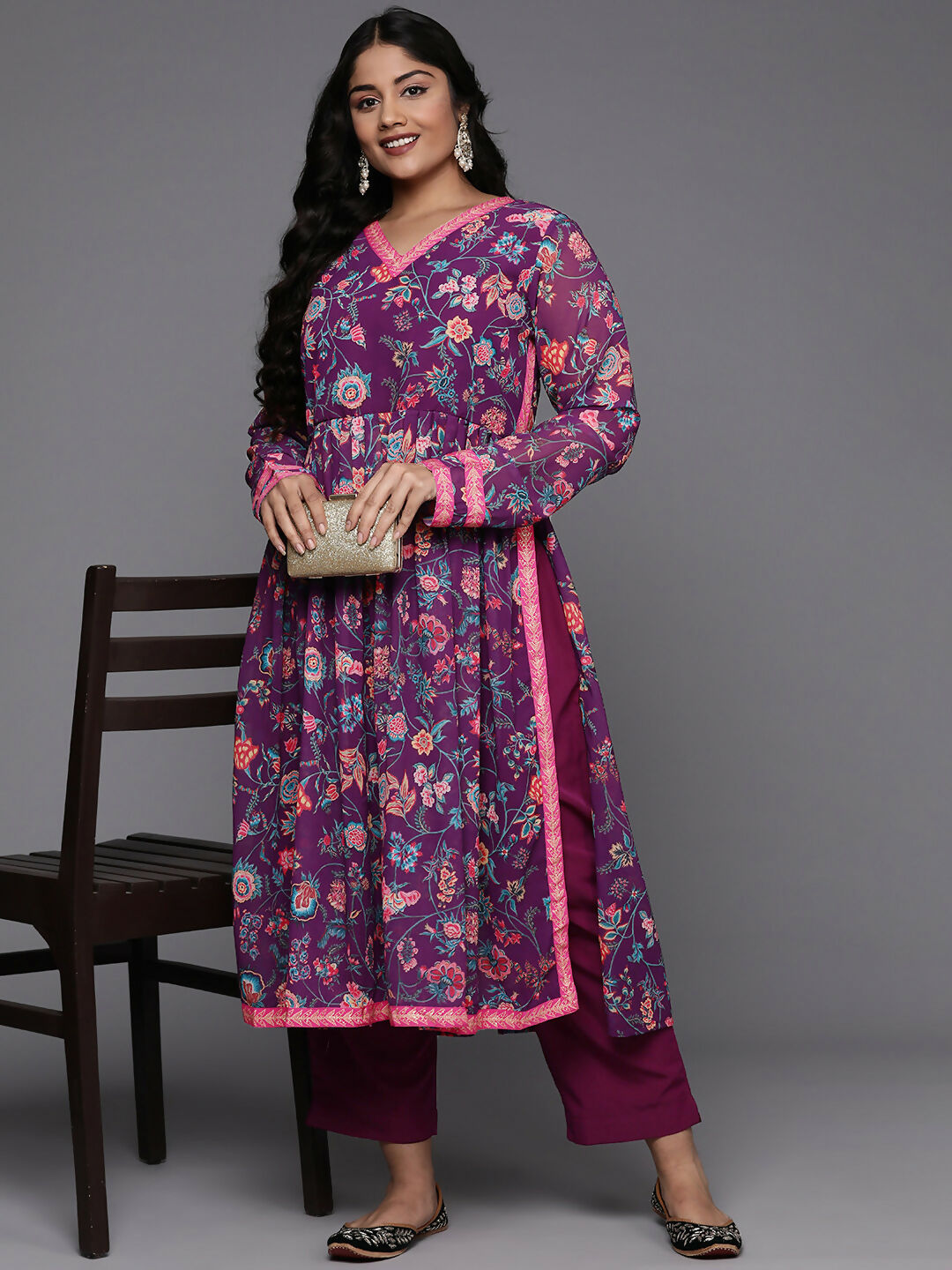 Ahalyaa Women's Traditional wear Kurta Set - Purple - Distacart
