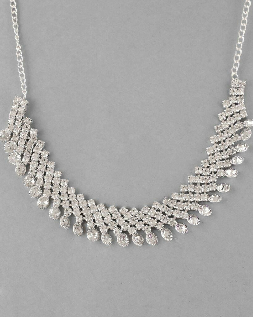 VOJ Silver Plated AD Stone Studded Necklace With Earrings Jewellery Set - Distacart