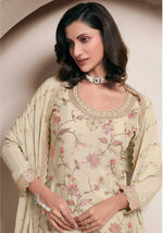 Thumbnail for Anaita Off White Heavy Chinon With Embroidery Sharara Suit (bottom Stitched) - Distacart