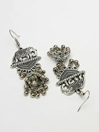 Thumbnail for NVR Women's Silver-Toned Elephant Design German Silver Oxidised Dome Shaped Jhumka Earrings - Distacart