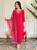 Thumbnail for The52 Floral Rayon Fabric Straight Kurta, Pant and Dupatta Set