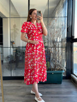 Thumbnail for Pimu New Season Baby Collar Viscose Midi Dress - Belted Trend - Red
