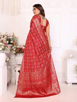 Thumbnail for Anaita Red Soft Satin Silk Bandhej Print Saree With Kanchi Zari Weaving Border - Distacart