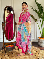Thumbnail for The52 Floral Chanderi Silk Fabric Straight Kurta, Pant and Dupatta Set