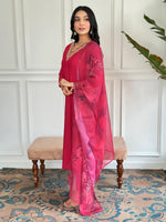 Thumbnail for The52 Floral Rayon Fabric Straight Kurta, Pant and Dupatta Set