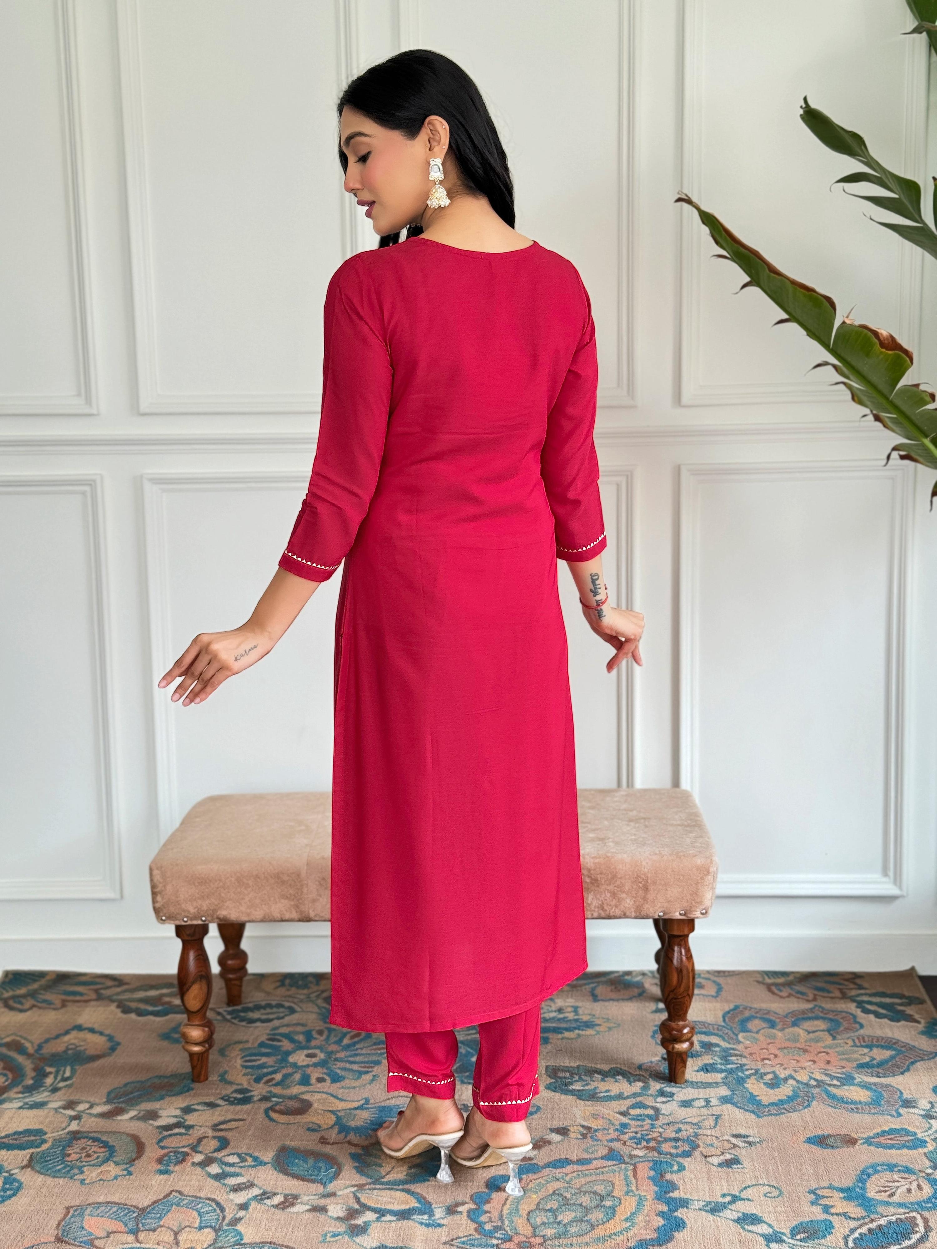 The52 Floral Rayon Fabric Straight Kurta, Pant and Dupatta Set