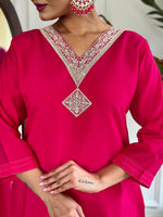 Thumbnail for The52 Floral Chanderi Silk Fabric Straight Kurta, Pant and Dupatta Set
