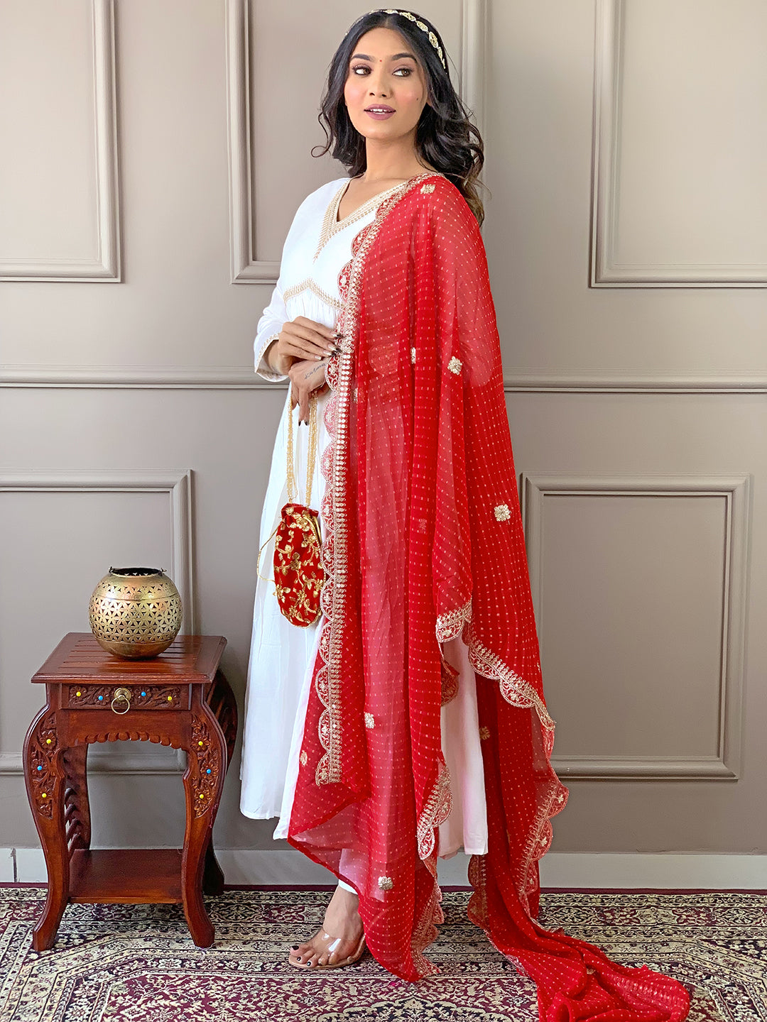 The52 Women's Gorgeous Embroidery Chandrei Fabric Straight Kurta, Pant and Dupatta Set