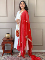 Thumbnail for The52 Women's Gorgeous Embroidery Chandrei Fabric Straight Kurta, Pant and Dupatta Set