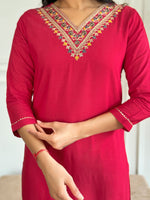 Thumbnail for The52 Floral Rayon Fabric Straight Kurta, Pant and Dupatta Set