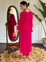 Thumbnail for The52 Floral Chanderi Silk Fabric Straight Kurta, Pant and Dupatta Set