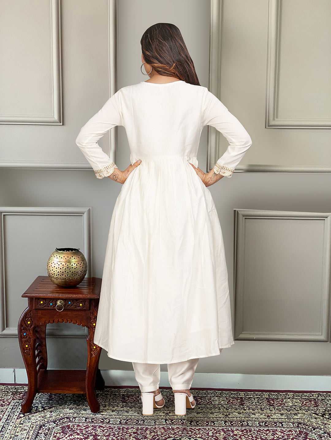 The52 Women's Gorgeous Embroidery Chandrei Fabric Straight Kurta, Pant and Dupatta Set