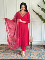 Thumbnail for The52 Floral Rayon Fabric Straight Kurta, Pant and Dupatta Set