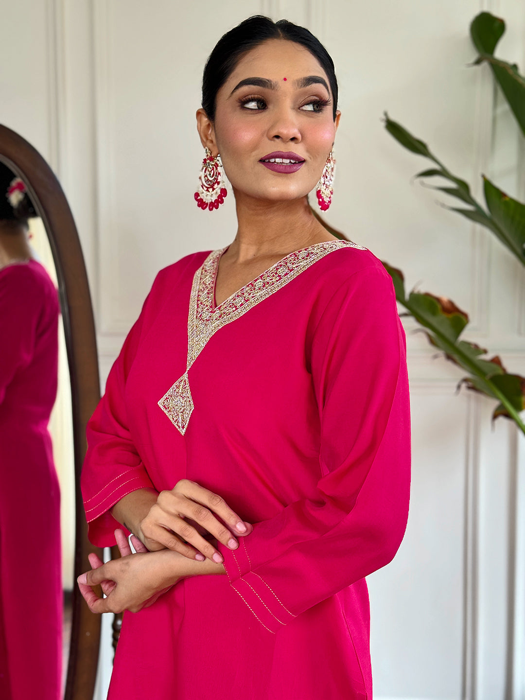 The52 Floral Chanderi Silk Fabric Straight Kurta, Pant and Dupatta Set