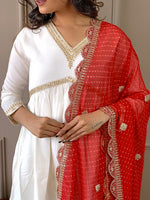 Thumbnail for The52 Women's Gorgeous Embroidery Chandrei Fabric Straight Kurta, Pant and Dupatta Set