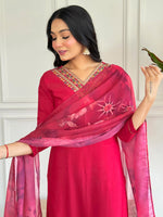 Thumbnail for The52 Floral Rayon Fabric Straight Kurta, Pant and Dupatta Set