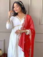 Thumbnail for The52 Women's Gorgeous Embroidery Chandrei Fabric Straight Kurta, Pant and Dupatta Set