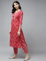 Thumbnail for Yufta Red Bandhani Embroidered Dupatta Set