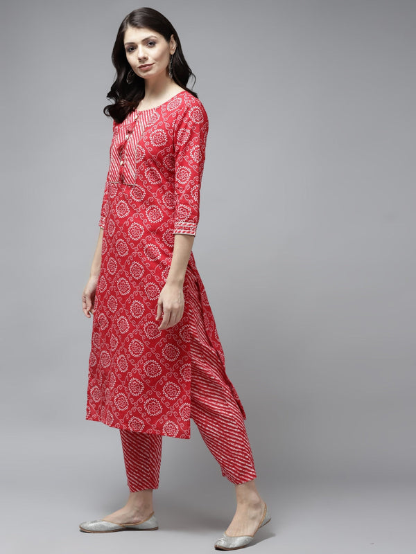 Yufta Red Bandhani Embroidered Dupatta Set