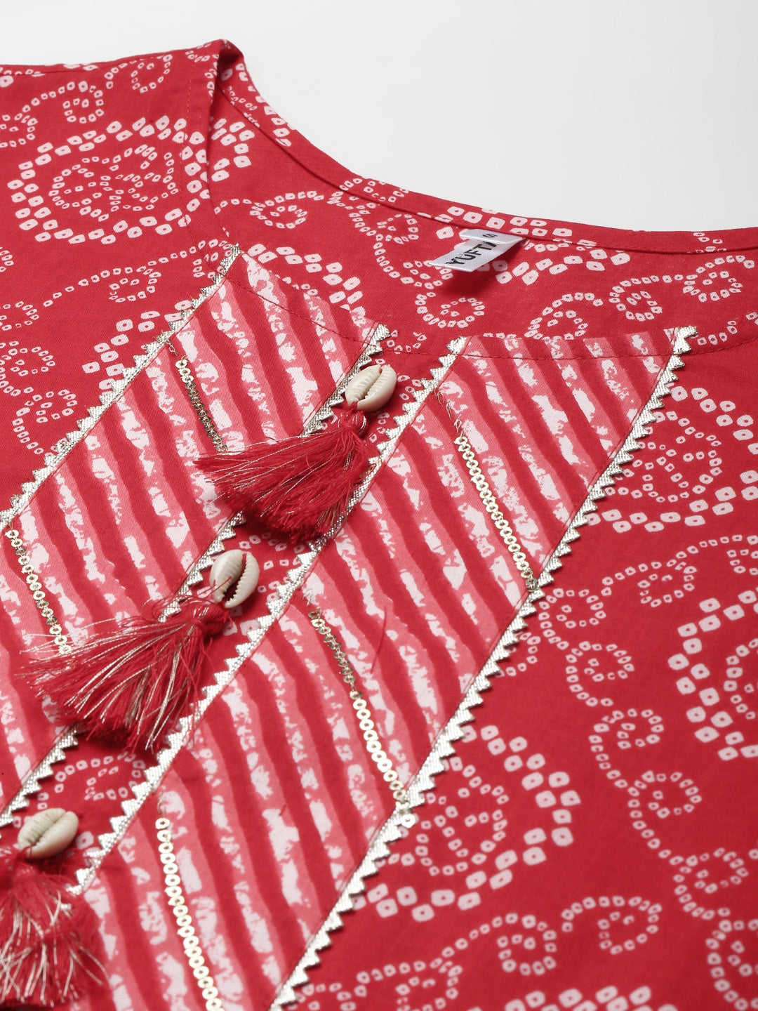 Yufta Red Bandhani Embroidered Dupatta Set