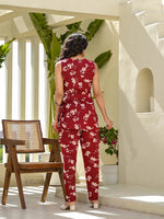 Thumbnail for Yufta Red Cotton Floral Print Comes With A Belt Co-Ord Set