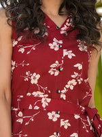 Thumbnail for Yufta Red Cotton Floral Print Comes With A Belt Co-Ord Set